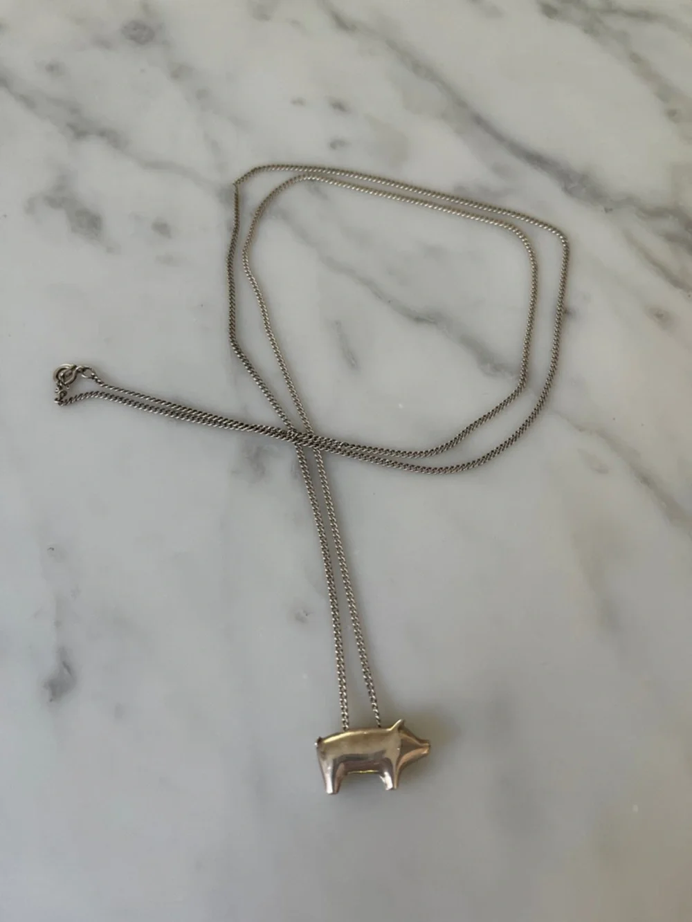 Silver Pig Pendant Necklace - Minimalist Animal Charm - Picture 2 of 2